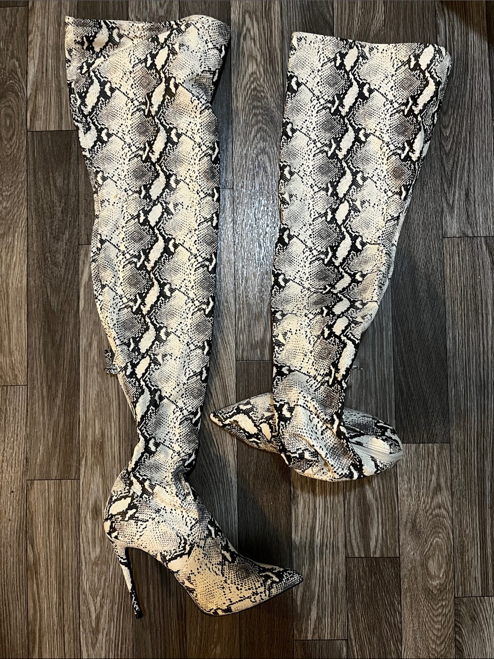 Steve Madden Black & White Snake-Print Over-the-Knee Stiletto Boots
